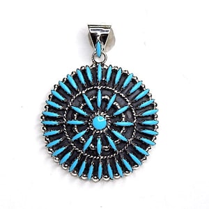 Sleeping Beauty Turquoise  Petit Point, Needle Point Pendant For Necklace, 925 Sterling Silver, Southwest Style
