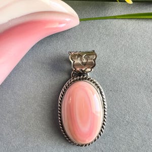 Pink Queen Conch Shell Sterling Silver Oval Pendant