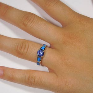 Tanzanite & Blue Fire Opal Inlay 925 Sterling Silver Engagement Ring Sizes 6 7 8 9
