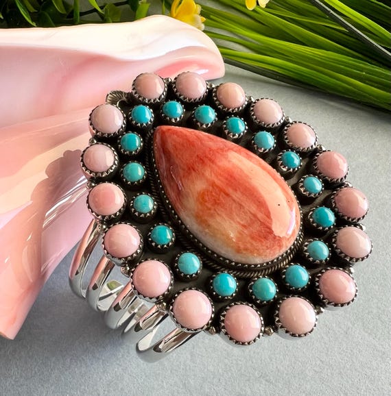 Sterling Silver Multistone Cluster Cuff Bracelet … - image 2