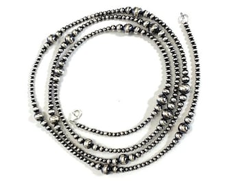 Handmade Navajo Pearl Sterling Silver Beads Necklace 18”, 20”, 24&quot;, 30&quot;, 40&#39;&#39; Long
