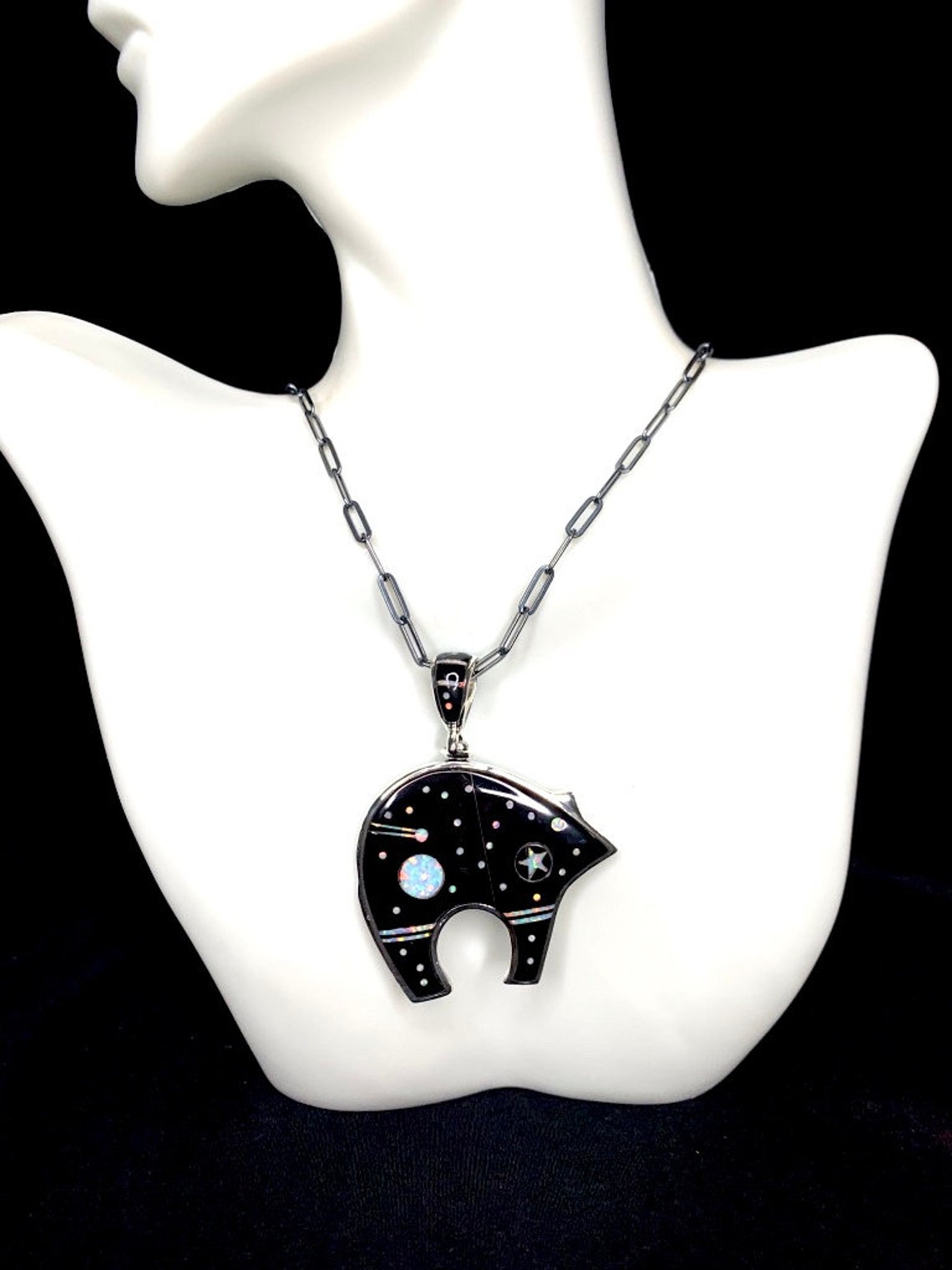 Large Reversible Inlay Bear Pendant Turquoise Onyx Solid - Etsy