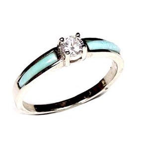 Genuine AAA Dominican Larimar  White Topaz 925 Sterling Silver Solitaire Ring size  6 7 8 9