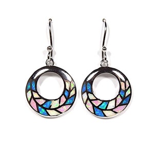 Multicolor Fire Opal Inlay 925 Sterling Silver Dangling Earrings. Free ship in The USA