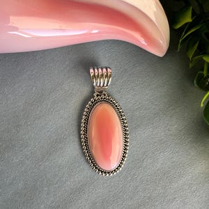 Pink Queen Conch Shell Sterling Silver Oval Pendant