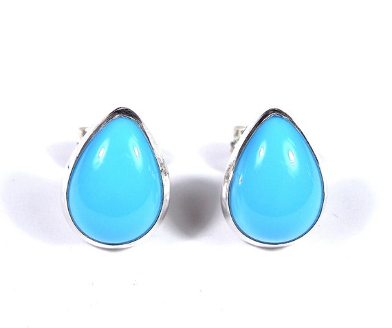 925 Sterling Silver Created Blue Turquoise Teardrop Post Stud Earrings Drop 925 Sterling Silver Created Blue Turquoise Teardrop Post Stud Earrings Drop