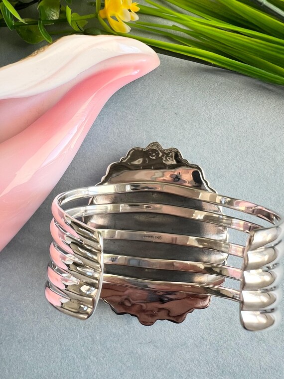 Sterling Silver Multistone Cluster Cuff Bracelet … - image 5