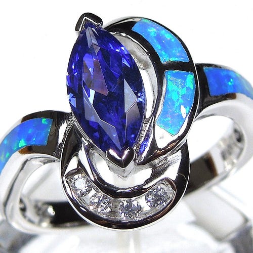Tanzanite & Blue Fire Opal Inlay Sterling Silver Ring Sz - Etsy