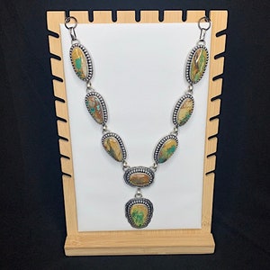 Royston Turquoise Lariat necklace 25&#39;&#39; long. Navajo Handmade 925 Sterling Silver. Adjustable