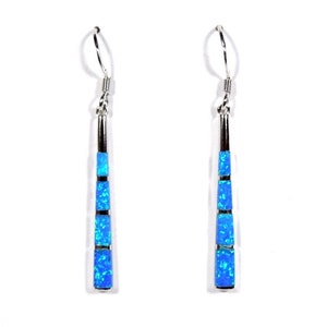 Blue Fire Opal Inlay 925 Sterling Silver Dangling Earrings 1-3/4&#39;&#39; long. Free ship in The USA