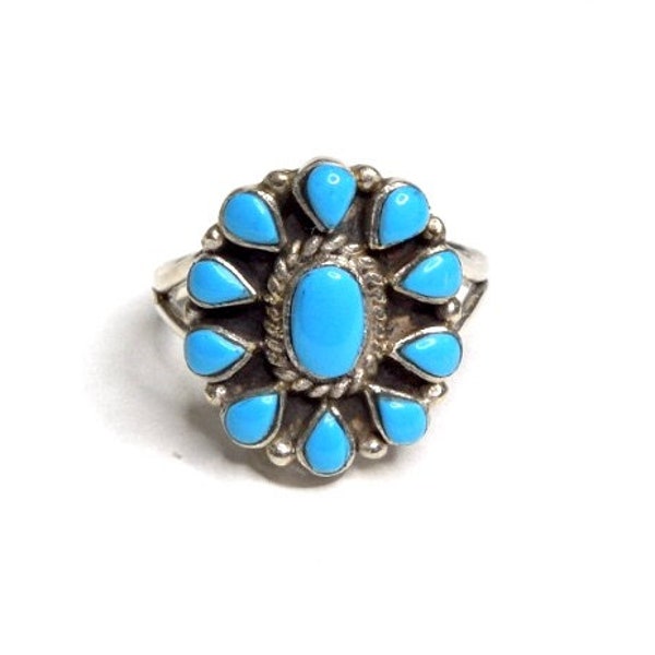 Sleeping Beauty Turquoise 925 Sterling Silver Petit Point Ring size 6,7,8,9