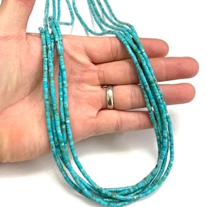 5 Strands Genuine 3mm Heishi Kingman Turquoise and Sterling Silver Necklace 20'' long