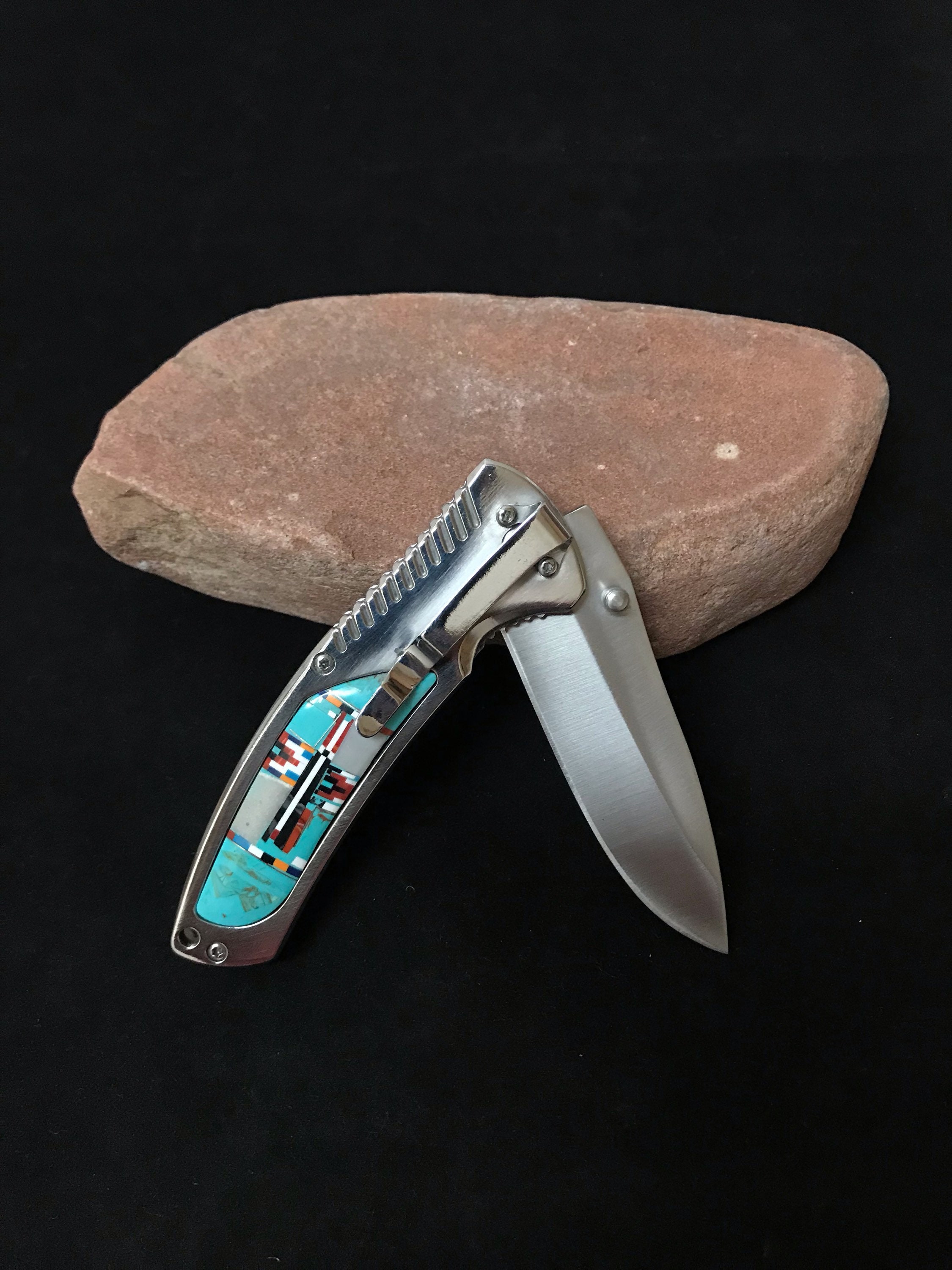 Turquoise inlay folding knife - Etsy 日本