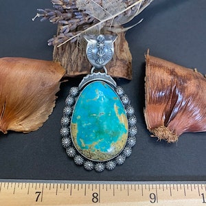 Large Royston Turquoise Pendant necklace, Navajo Made & 925 Sterling Silver.