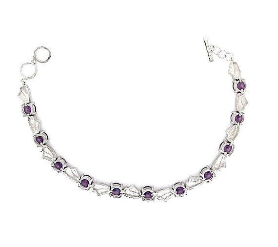 Amethyst & Blue Fire Opal Real 925 Sterling Silver Link Tennis