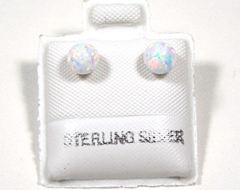4mm Round White Fire Opal Genuine 925 Sterling silver stud post earrings
