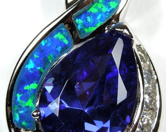3 cts Tanzanite & Blue Fire Opal Inlay 925 Sterling Silver Pendant