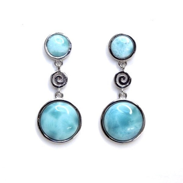 Pendientes colgantes de plata de ley 925 con larimar azul cielo AAA auténtico de 1-1/4'' de largo