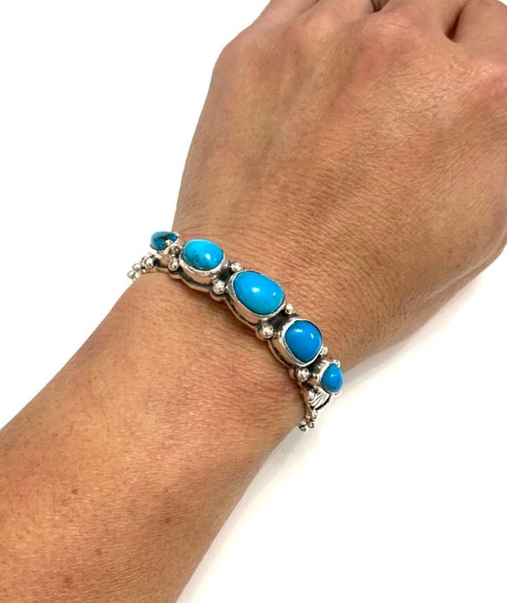 Sleeping Beauty Turquoise Cuff Bracelet Navajo Made Sterling
