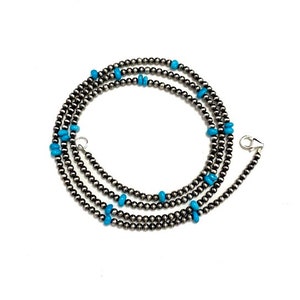 Sterling Silber 3 mm Navajo Perle & Dornröschen Türkis Choker Halskette 40 ”lang
