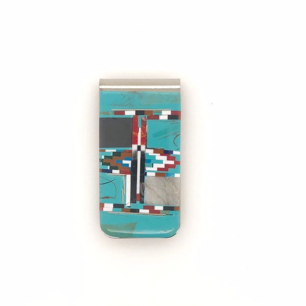 Multicolor and Turquoise Stone Inlay Men's Money Clip