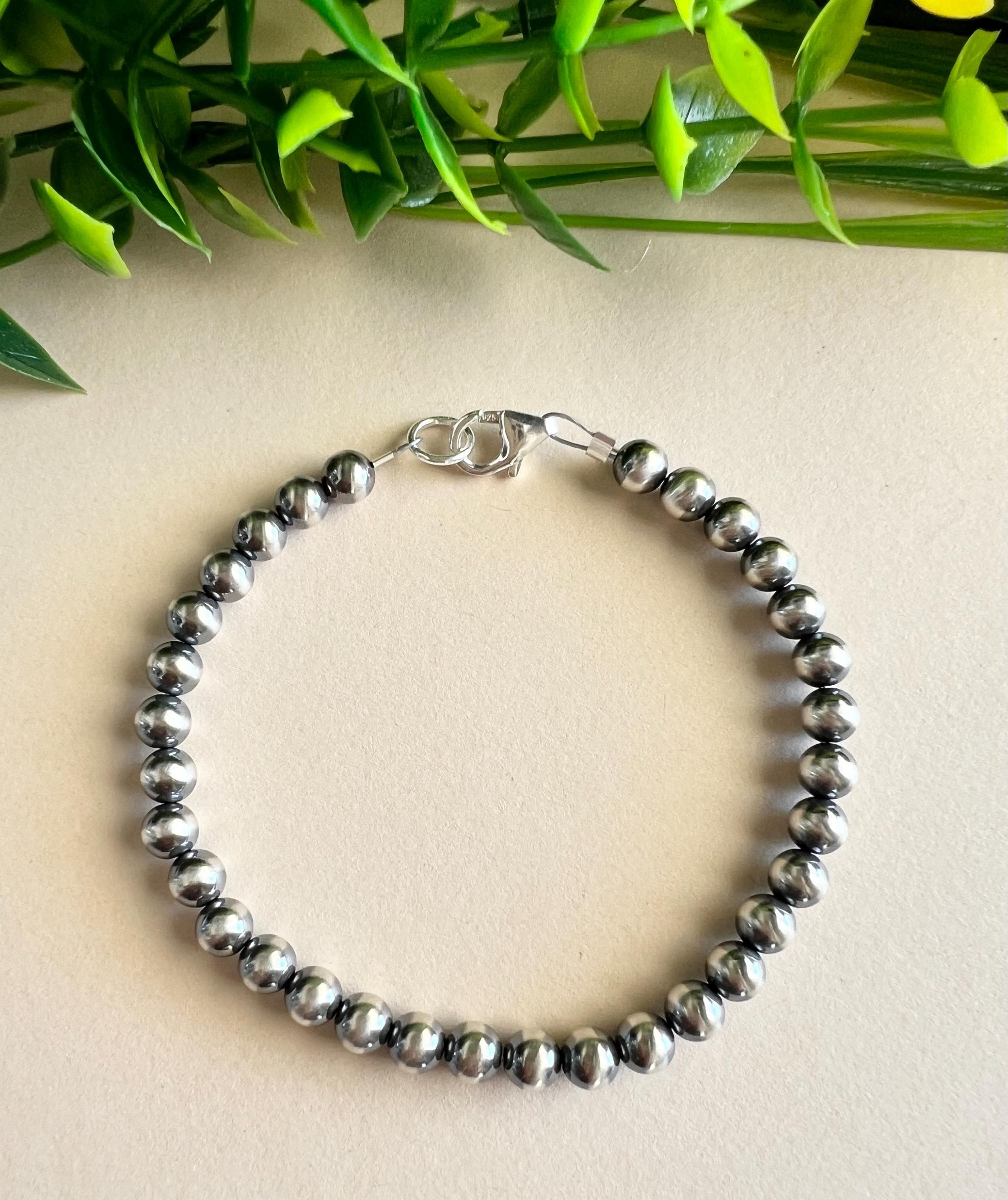 5mm Navajo Pearl Silver Bead Bracelet 7