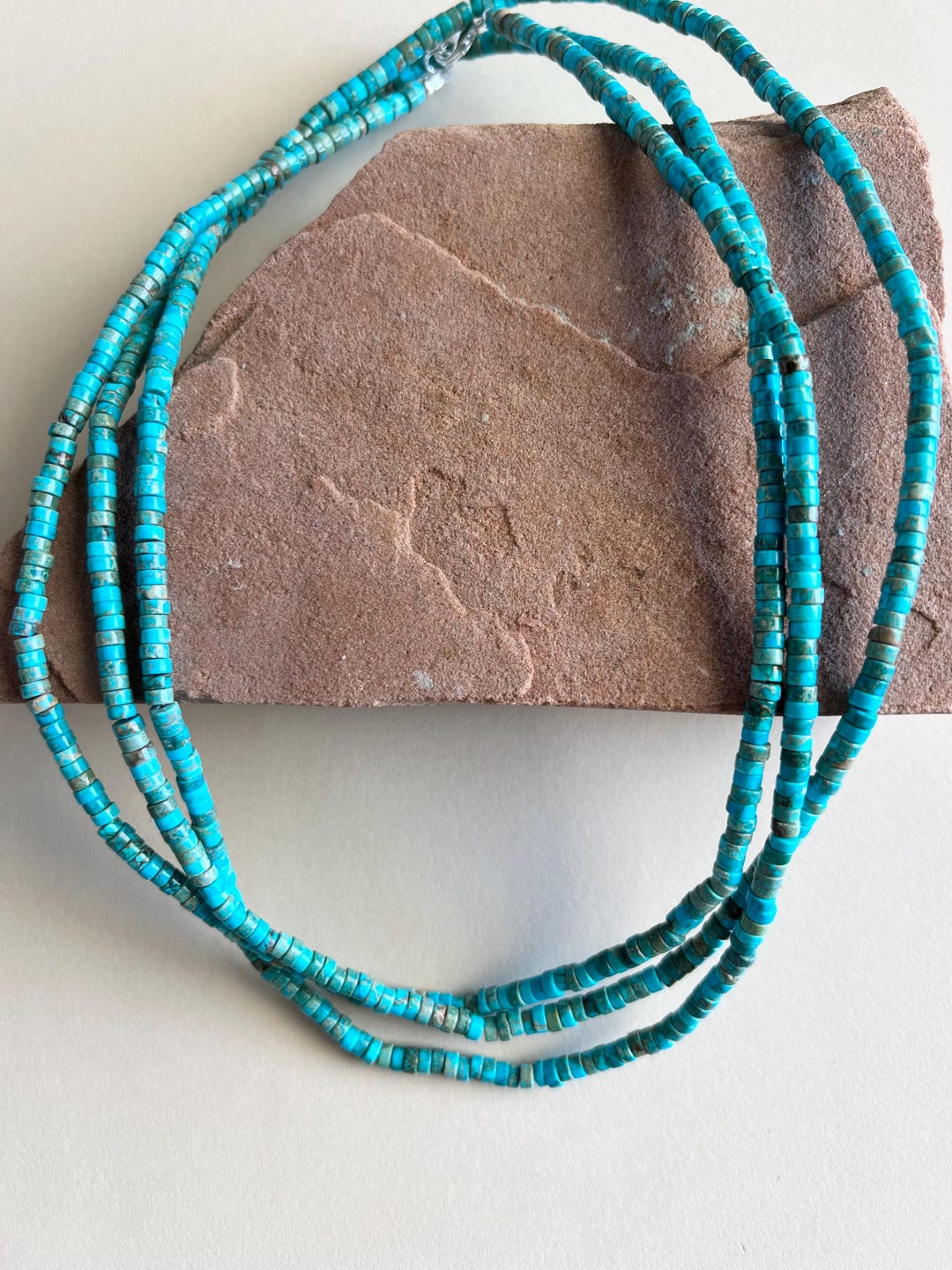 Genuine Blue Turquoise Heishi Sterling Silver Necklace 60” Long - Etsy