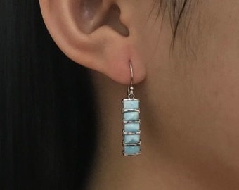 100% AAA Dominican Larimar Inlay 925 Sterling Silver Dangle Earrings. 1-3/8'' long