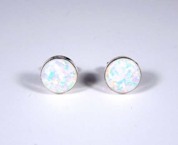 Sterling Silver 6mm Oval Created White Opal Post Earrings Sterling Silver 6mm Oval Created White Opal Post Earrings