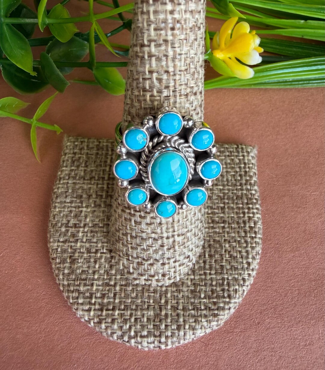 Kingman Turquoise 925 Sterling Silver Cluster Ring Sizes 6,7,8,9,10 - Etsy