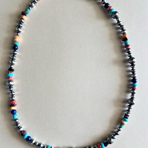 Sterling Silver Navajo Pearl Beads and Assorted Multistone Necklace