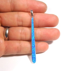 Blue Fire Opal Inlay Solid 925 Sterling Silver Pendant Necklace 2.5&#39;&#39; long