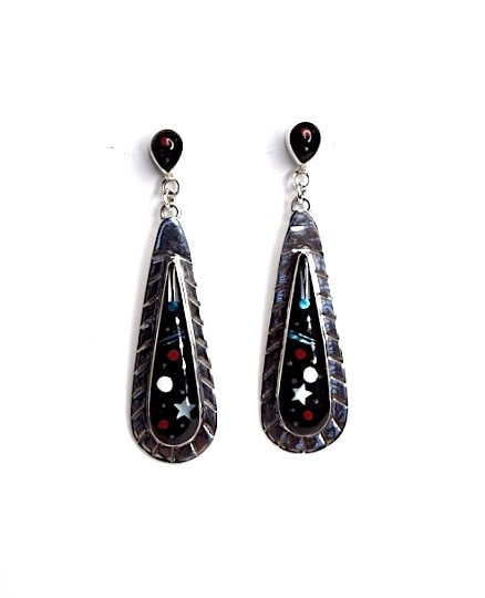 【BLACKPURPLE】[silver925] Milky one-touch earrings Twilight Zone Earrings - Hypnotic Spiral Silver Drop Dangle