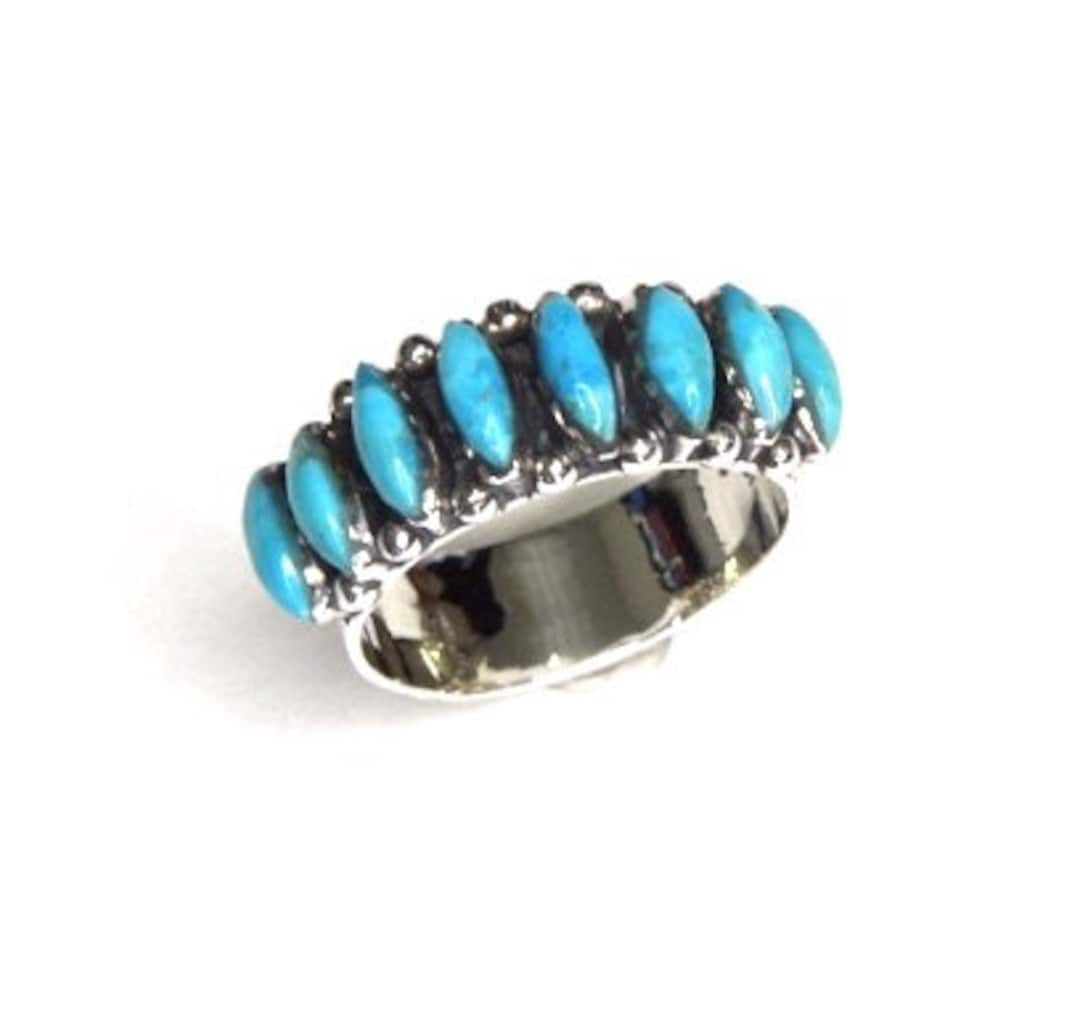 Sleeping Beauty Turquoise 925 Sterling Silver Band Ring Sizes 6, 7, 8 ...