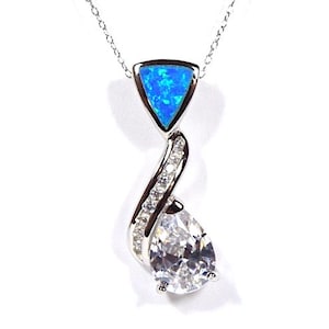 925 Sterling Silver 3 Carat White Topaz Topaz and Blue Fire Opal Slide Pendant