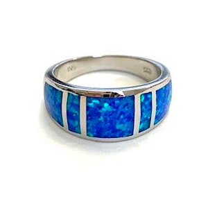 Top Quality Blue Fire Opal Inlay Solid 925 Sterling Silver Men&#39;s, Woman Band Ring size 6 - 13