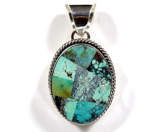 Royston Turquoise Pendant necklace/ Navajo made 925 Sterling Silver.