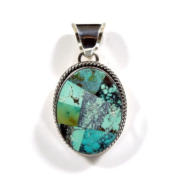 Royston Turquoise Pendant necklace/ Navajo made 925 Sterling Silver.