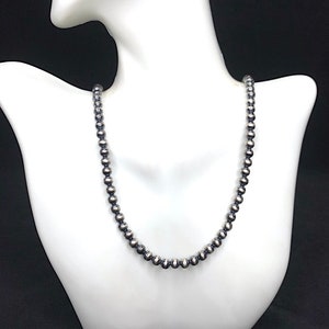 Handmade 5mm Navajo Pearl sterling Silver Beads Necklace 20'' Long