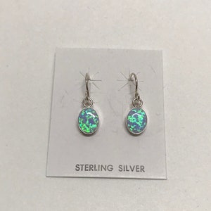 7x9mm Blue Fire Opal Genuine 925 Sterling Silver Dangle Earrings - Made in USA