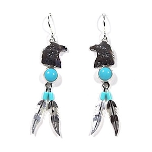 Kingman Turquoise 925 Sterling Boucles d&#39;oreilles Silver Eagle- Made in USA