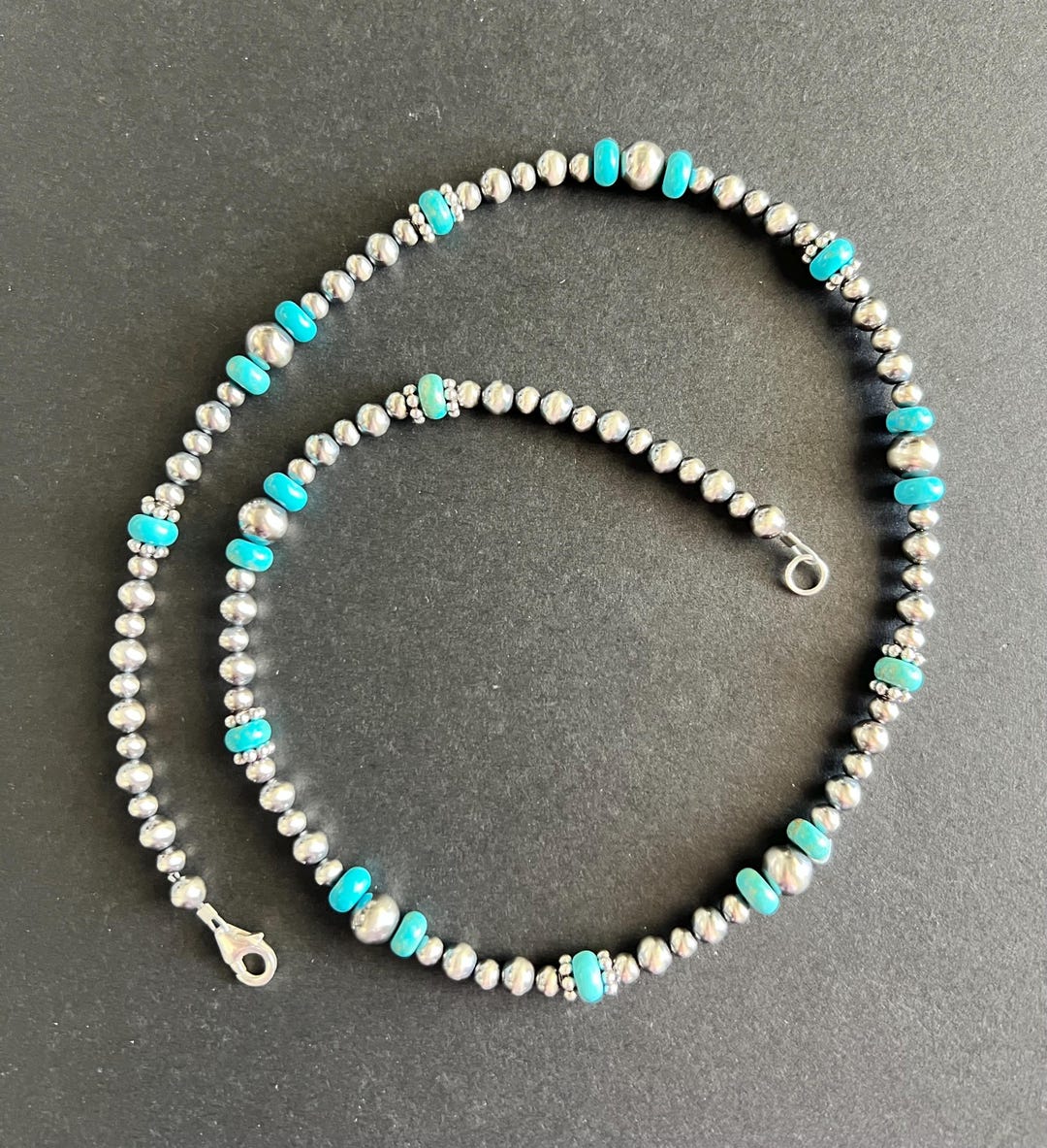 Southwest Elements 8-8.5mm Gemstone Bead & Sterling Silver Navajo Pearl Necklace