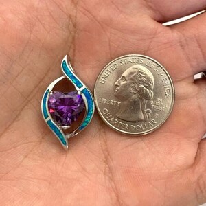 Heart Amethyst and Blue Fire Opal inlay 925 Sterling Silver 18&quot; Necklace