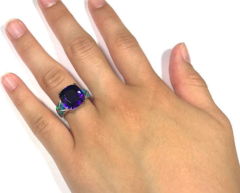 Huge Amethyst /& Blue Fire Opal Inlay 925 Sterling Silver Woman Ring Sz 6,7,8,9 Free Shipping in USA