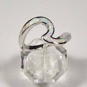 White Fire Opal Inlay Solid 925 Sterling Silver Wavy Band Ring Sizes 6,7,8,9