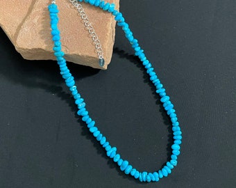 Natural High Quality Sleeping Beauty Turquoise Nugget Necklace Sterling Silver 18" + 3" ext