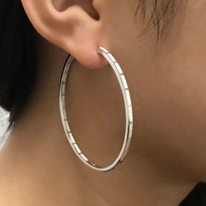 Huge White Fire Opal Inlay 925 Sterling Silver Hoop Earrings 2'' wide 53mm