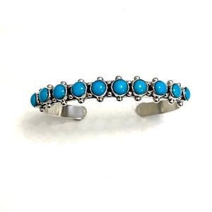 Genuine Sleeping Beauty Turquoise 925 Sterling Silver Cuff Bracelet, Adjustable