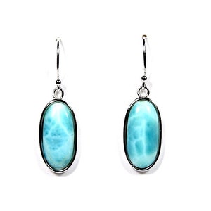 Real AAA Sky Blue Larimar 925 Sterling Silver Dangle Earrings 1-3/8'' long