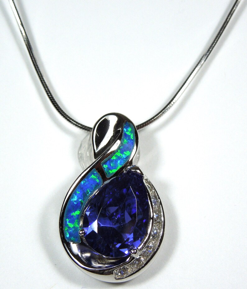 3 Cts Tanzanite & Blue Fire Opal Inlay 925 Sterling Silver - Etsy